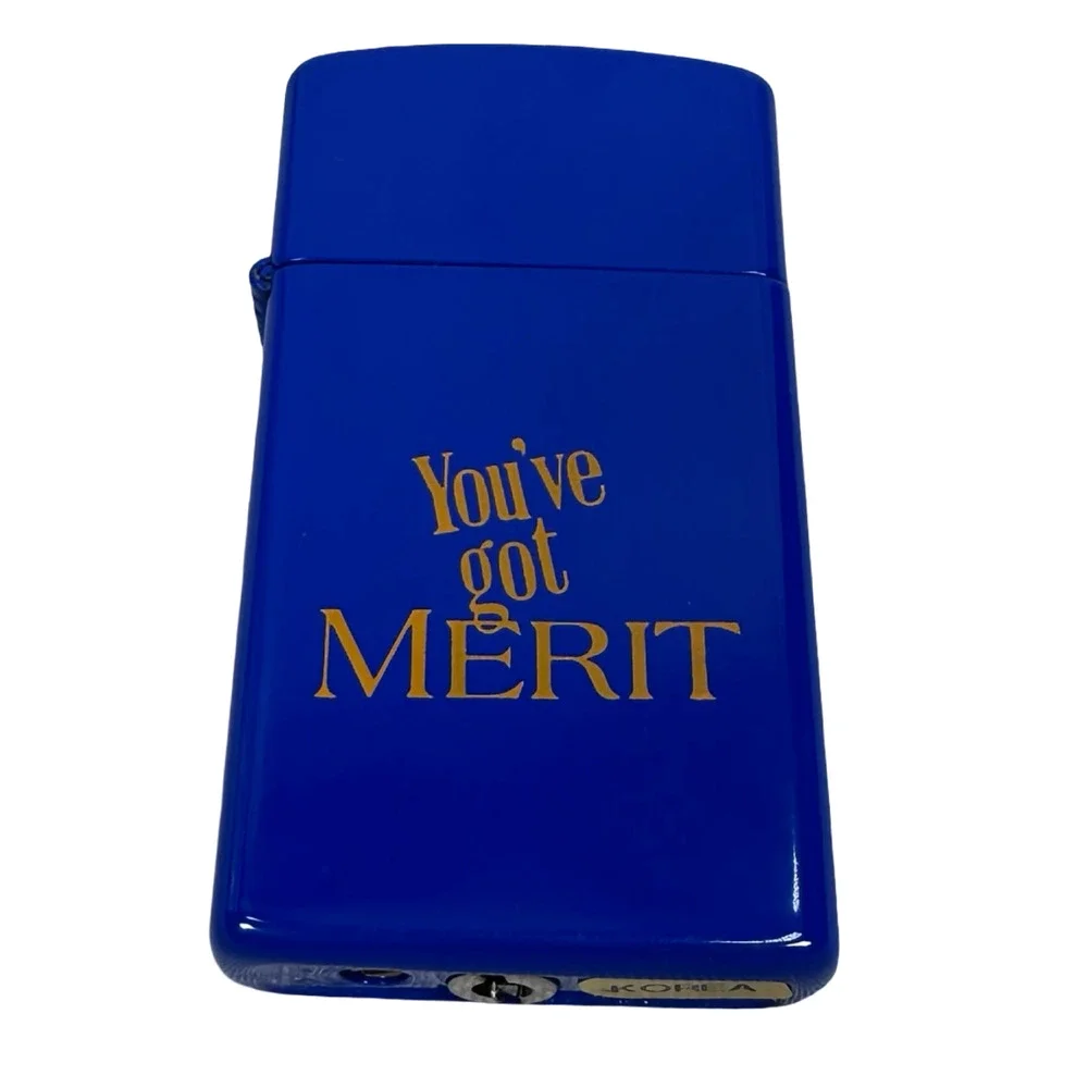 Vintage You've Got Merit Cigarette Lighter‎ Blue Smoking Advertising Metal New